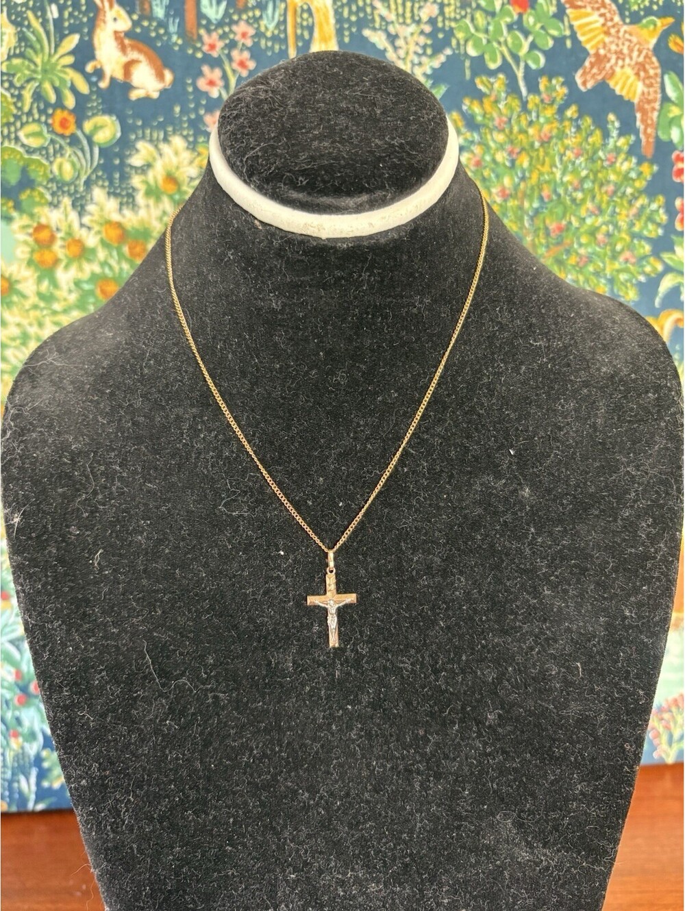 10K Solid Two Tone Gold Inri Jesus Crucifix Cross Necklace